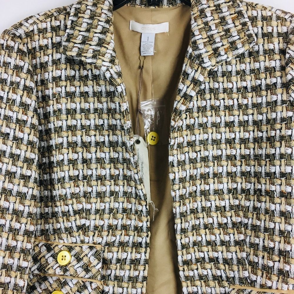 Chicos Womens Size 1 Medium Brown Tan Gold Tweed Lined Blazer Jacket NWOT Chic - Picture 3 of 8